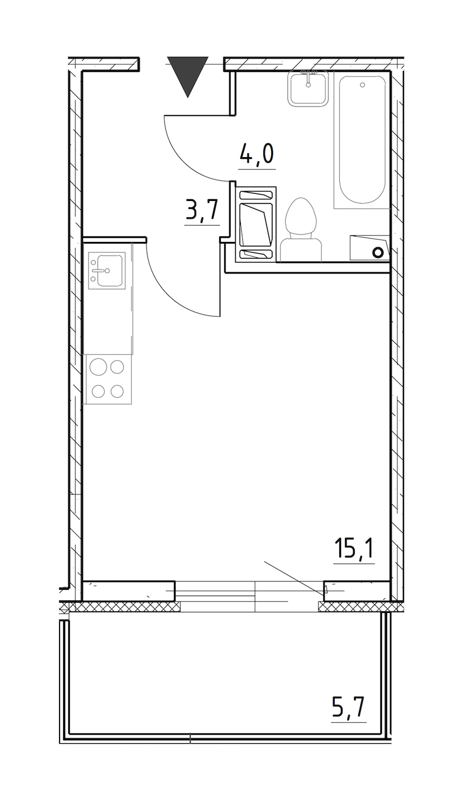 Квартира студия 24.6 м², 4/8 эт., ЖК «Квартал Che»